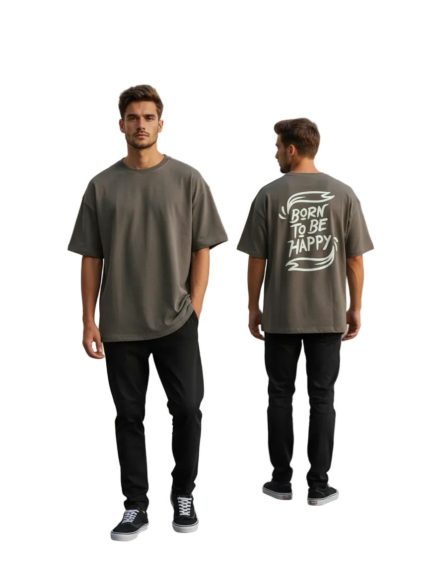 Charcoal Grey Oversized Printed T-Shirt