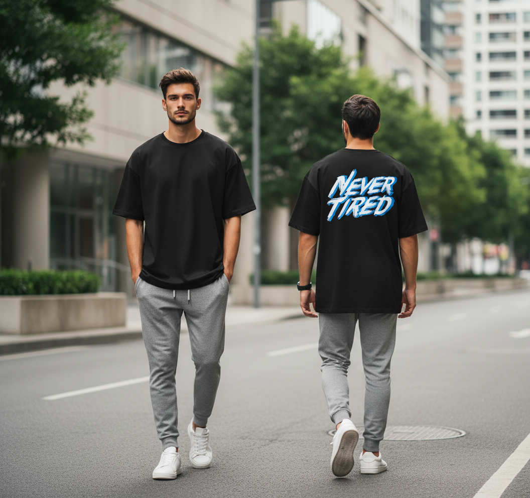 Never Tired Black Oversized Tee